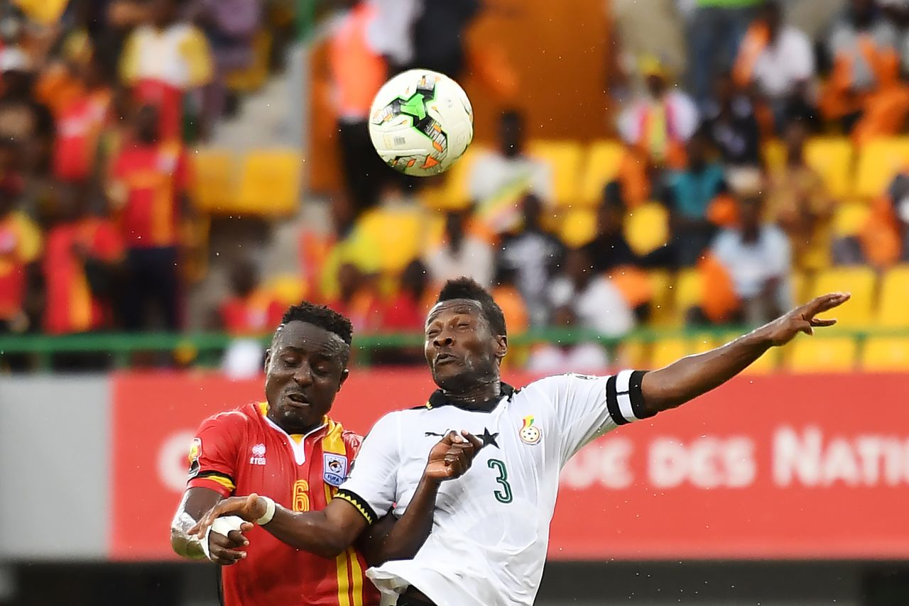 Ghana's forward Gyan (R) will be looking to score his 50th international goal and reach 100 caps at AFCON 2017.