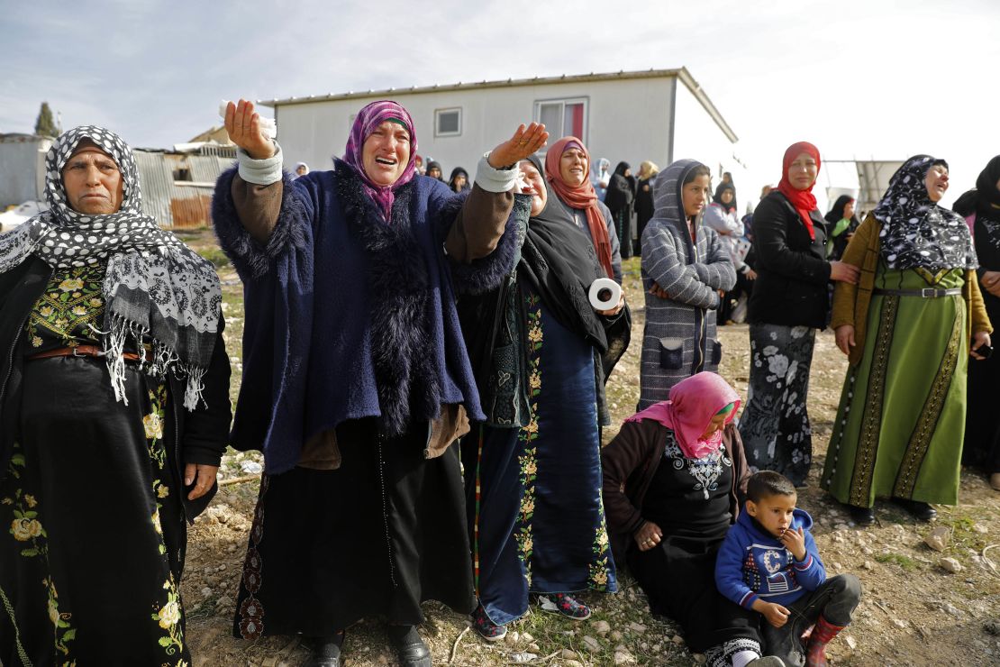 Bedouin women during the protest against the demolition of their homes on Wednesday.