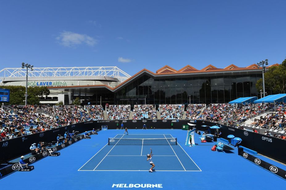The scene on Court 3 in Melbourne as Riske and Zhang did battle.