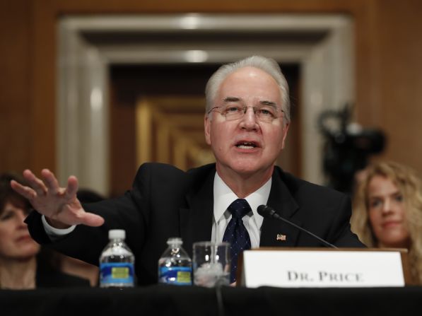 Price testifies at his confirmation hearing in January. Price <a href="index.php?page=&url=http%3A%2F%2Fwww.cnn.com%2F2017%2F01%2F24%2Fpolitics%2Ftom-price-nomination-hearing-finance%2F" target="_blank">confronted accusations</a> of investing in companies related to his legislative work in Congress -- and in some cases, repealing financial benefits from those investments. Price firmly denied any wrongdoing and insisted that he has taken steps to avoid any conflicts of interests. 
