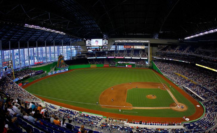 The Miami Marlins stadium is playing host to the Race of Champions, exchanging turf for racetrack. 