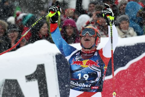 Despite Austria's dominance of the event, Switzerland's Didier Cuche is "Mr. Kitzbuhel" with a record five downhill wins, the last at the age of 37 in 2012.