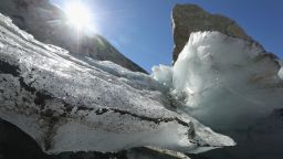 GINZLING, AUSTRIA - AUGUST 26:  Large chunks of ice stand melting in the sun near the foot of the Hornkees glacier on August 26, 2016 near Ginzling, Austria. The Hornkees, which once filled the basin with ice at least 30 meters deep, has the unfortunate distinction of having shrunk in length in 2015 by 136 meters, which is the most of all the 92 glaciers in the eastern Alps under scientific observation. While glaciers across Europe have been receding since approximately the 1870s, the process has accelerated since the early 1980s, a phenomenon many scientists attribute to global warming. The European Enivironmental Agency predicts the volume of European glaciers will decline by between 22% and 89% by 2100, depending on the future intensity of greenhouse gases.  (Photo by Sean Gallup/Getty Images)