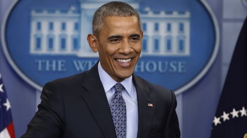 President Barack Obama smiles during his final presidential news conference, Wednesday, Jan. 18, 2017, in the briefing room of the White House in Washington. (AP Photo/Pablo Martinez Monsivais)