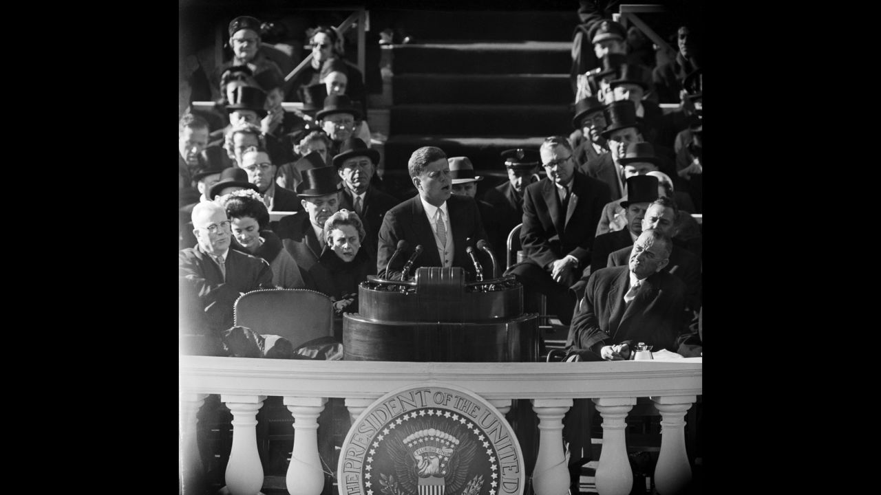 Kennedy delivers his inaugural address. In it, he spoke what would become one of his most quoted remarks: "And so, my fellow Americans: Ask not what your country can do for you, ask what you can do for your country."