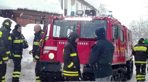 Italian emergency crews operate at the site of the avalanche on January 19. Central Italy was hit by more than 10 earthquakes on Wednesday, January 18, four of them measuring magnitude 5 or above, according to the US Geological Survey.