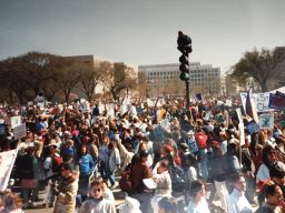 Protesters gather at the 1992 march for women's rights.