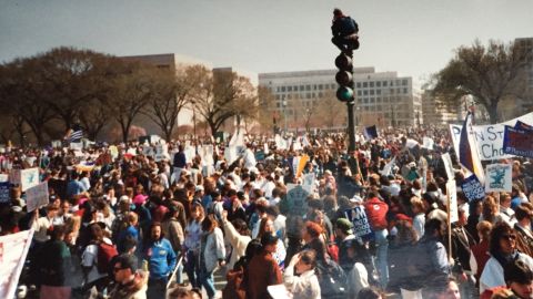 Protesters gather at the 1992 march for women's rights.
