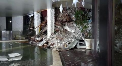 Damage from the avalanche is seen in an image taken from video shot by rescuers inside Hotel Rigopiano.