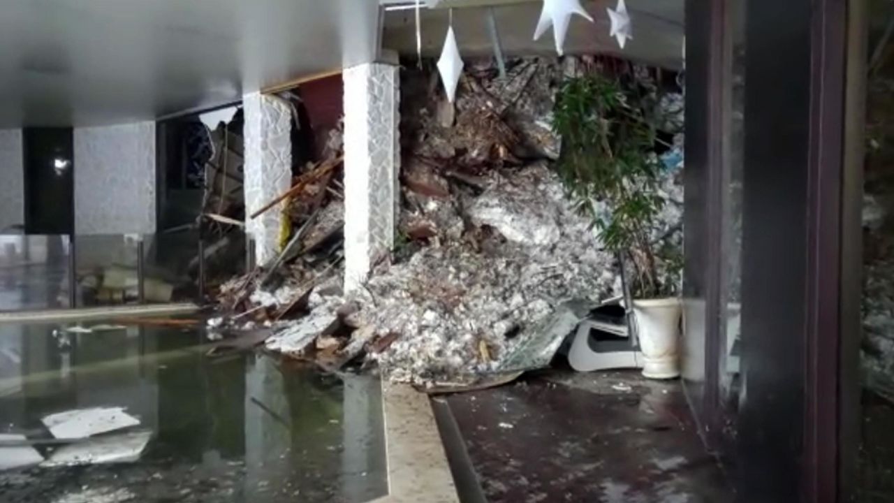 Snow and debris broke through windows or a thin wall into the Hotel Rigopiano.