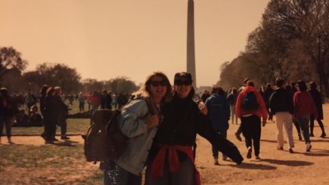 Jessica Sisto and Jennifer "Penny" Martinand hug during the 1992 march.