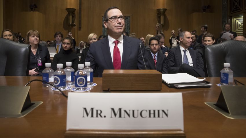 Treasury Secretary-designate Steven Mnuchin arrives on Capitol Hill in Washington, Thursday, Jan. 19, 2017, to testify at his confirmation hearing before the Senate Finance Committee. Mnuchin built his reputation and his fortune as a savvy Wall Street investor but critics charge that he profited from thousands of home foreclosures as the chief of a sub-prime mortgage lender during the housing collapse.