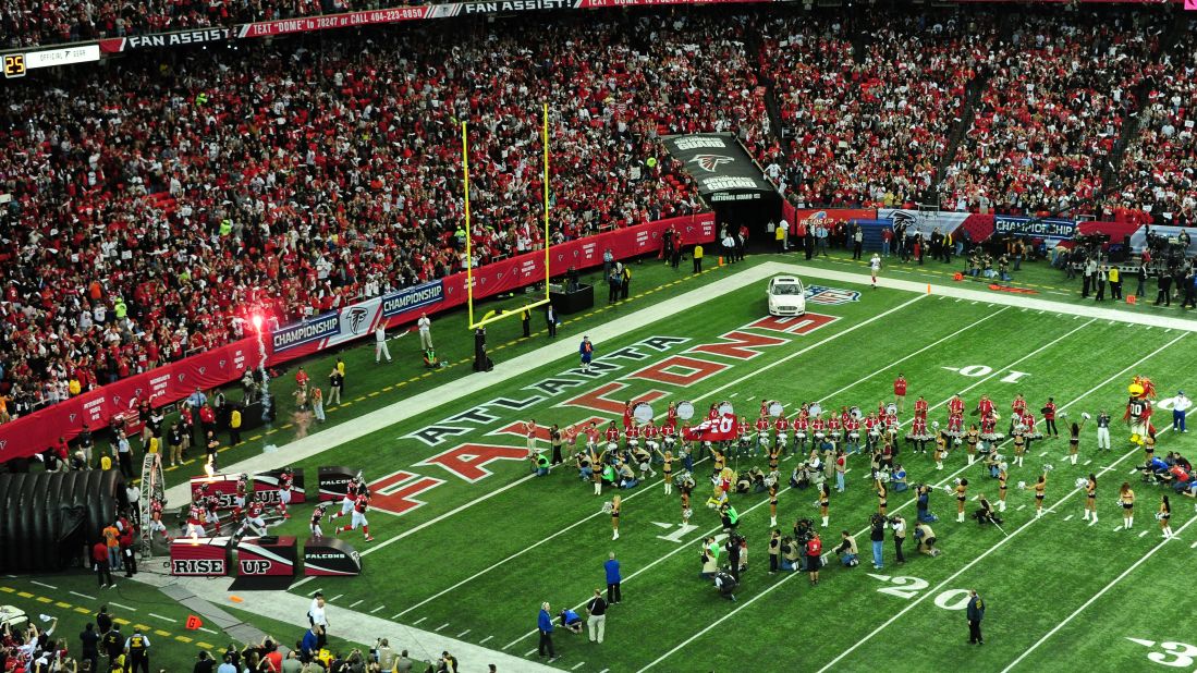 The Atlanta Falcons take the field before the NFC Championship Game against the San Francisco 49ers in January 2013. It was the first time Atlanta hosted an NFC Championship Game.