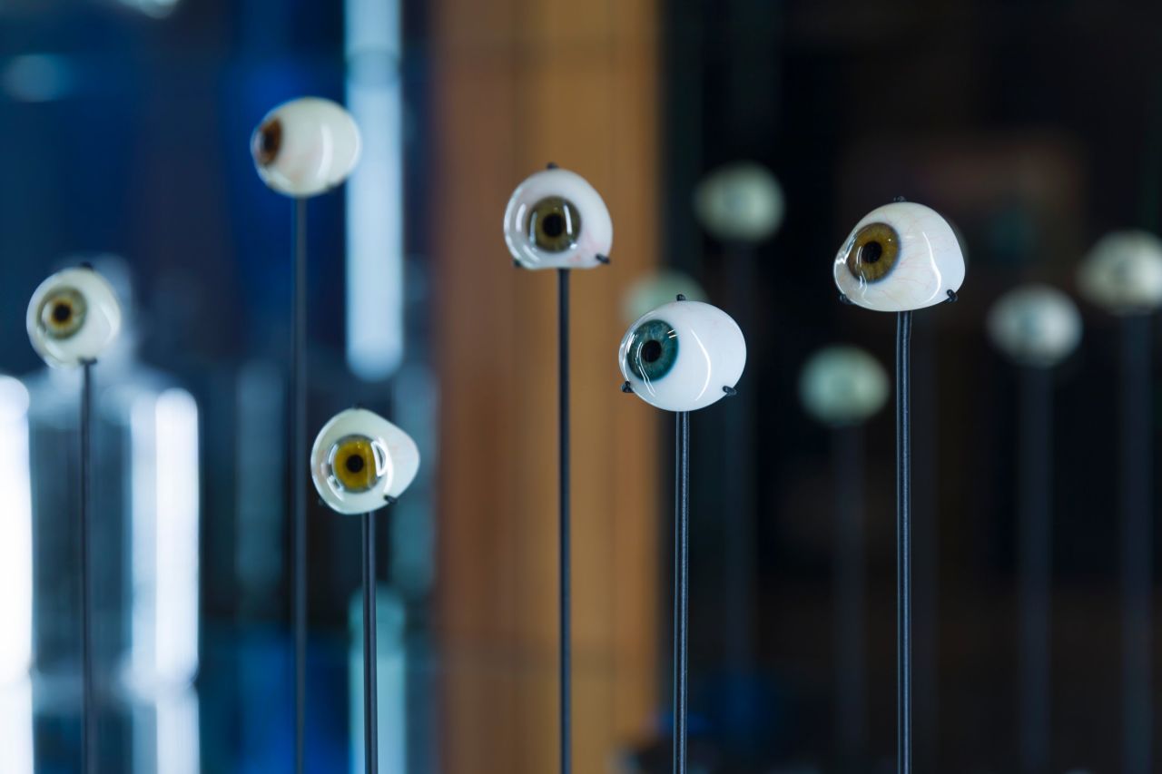 Australian artist Lienors Torre often creates works using glass. Her series, on display at the RMIT gallery, features antique glass eyes as well as cast and blown glass.