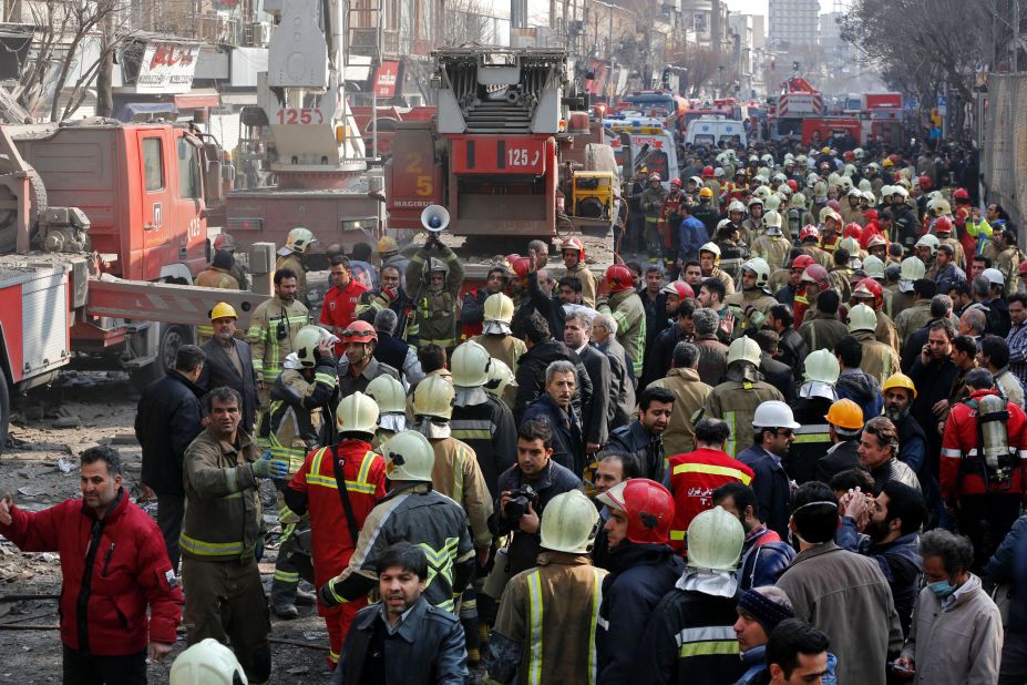 Emergency crews continue operations after the collapse of the Plasco building. Built more than 50 years ago, the iconic building was home to hundreds of garment manufacturers and other businesses, Fars reported.
