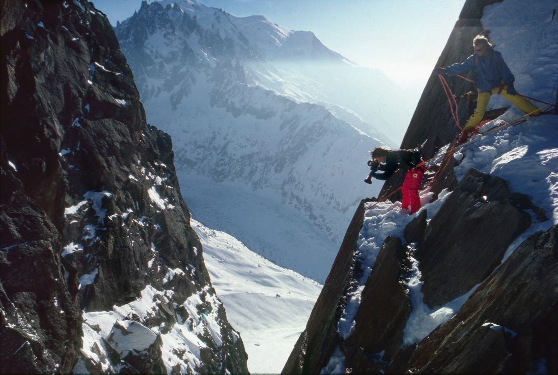 Stump and Murray Ball filming a sequence on the Grands Montets in Chamonix.