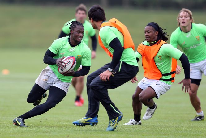 "What we do in sevens is slightly different in terms of the burst of efforts that we have. It is largely based around the game play." Here South Africa's Blitzboks take part in a training session.  