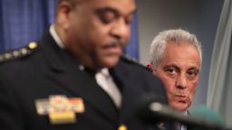 CHICAGO, IL - JANUARY 13:  Chicago Mayor Rahm Emanuel listens as Police Superintendent Eddie Johnson speaks at a press conference called by U.S. Attorney General Loretta Lynch on January 13, 2017 in Chicago, Illinois. Lynch was in Chicago to announce the release of a report which cited widespread abuses by officers in the Chicago police department following a 13-month investigation. (Photo by Scott Olson/Getty Images)