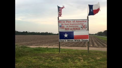 Pamela Taylor, 88, who has lived in Brownsville, Texas on the United States-Mexico border since 1947, put this sign up down the road from her house during the 2016 Presidential election.
