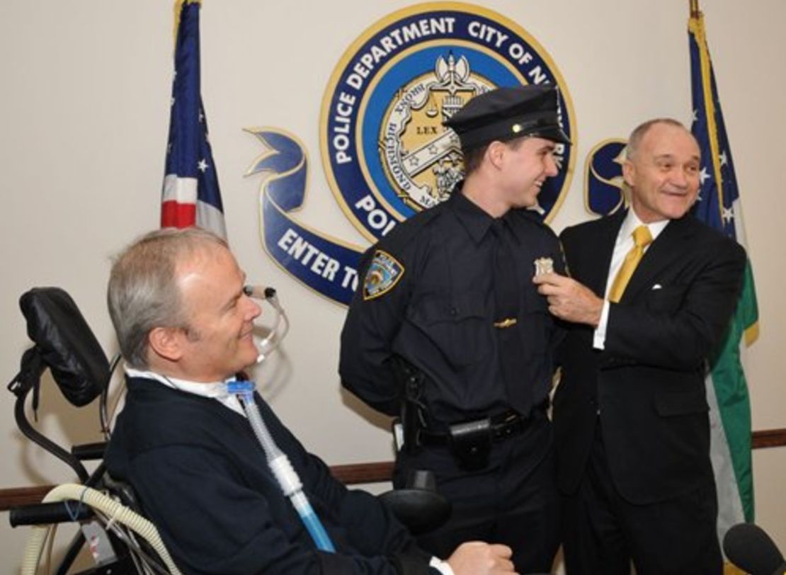 Detective Steven McDonald joined his son Conor as he received his police officer shield.