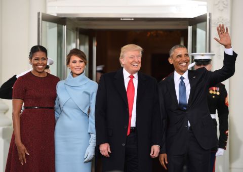 The Obamas welcome a newly elected Donald Trump and wife Melania to the White House in January 2017.  