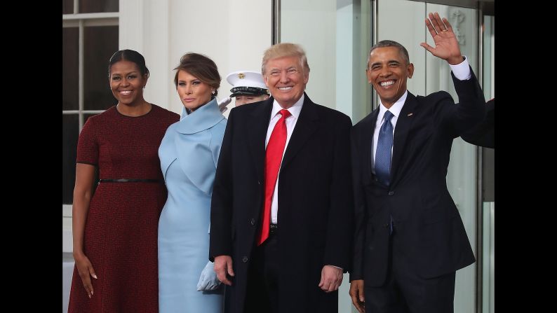 The Obamas welcome the Trumps to the White House as they arrive for <a >inauguration festivities</a>. 