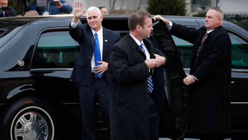 Pence arrives for a worship service at St. John's Episcopal Church across from the White House.