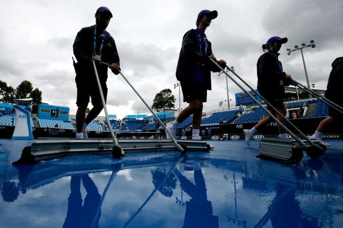 Rain delayed the start of play on the outside courts at Melbourne Park.