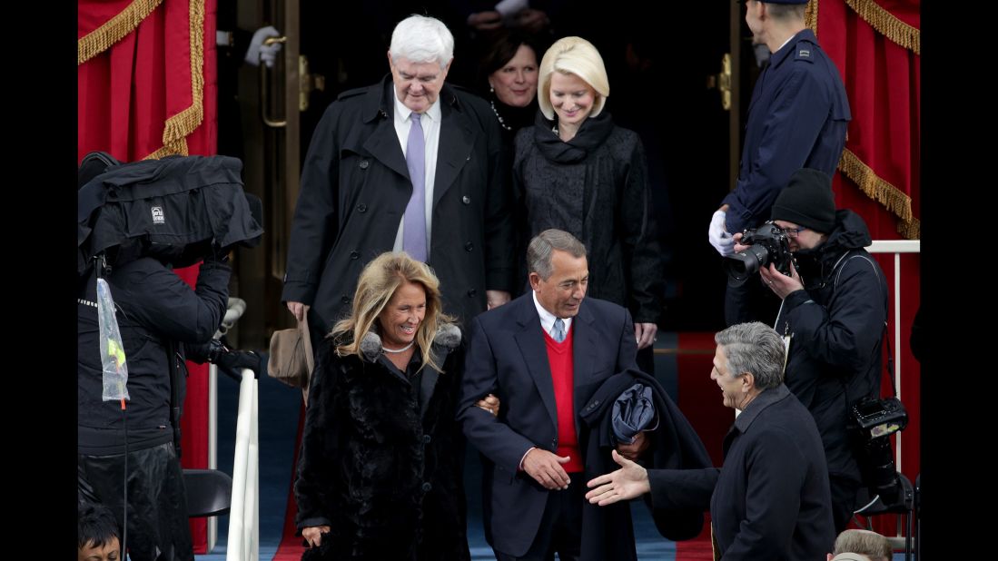 Former House Speakers Newt Gingrich and John Boehner arrive with their wives at the Capitol.