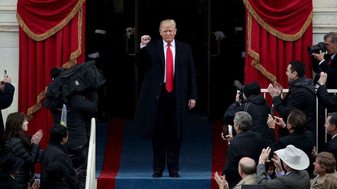 Trump arrives on the West Front of the Capitol.