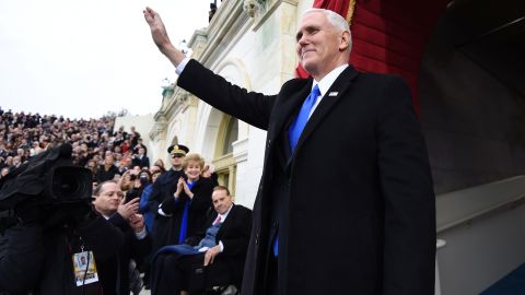Pence arrives at the Capitol for the inauguration.