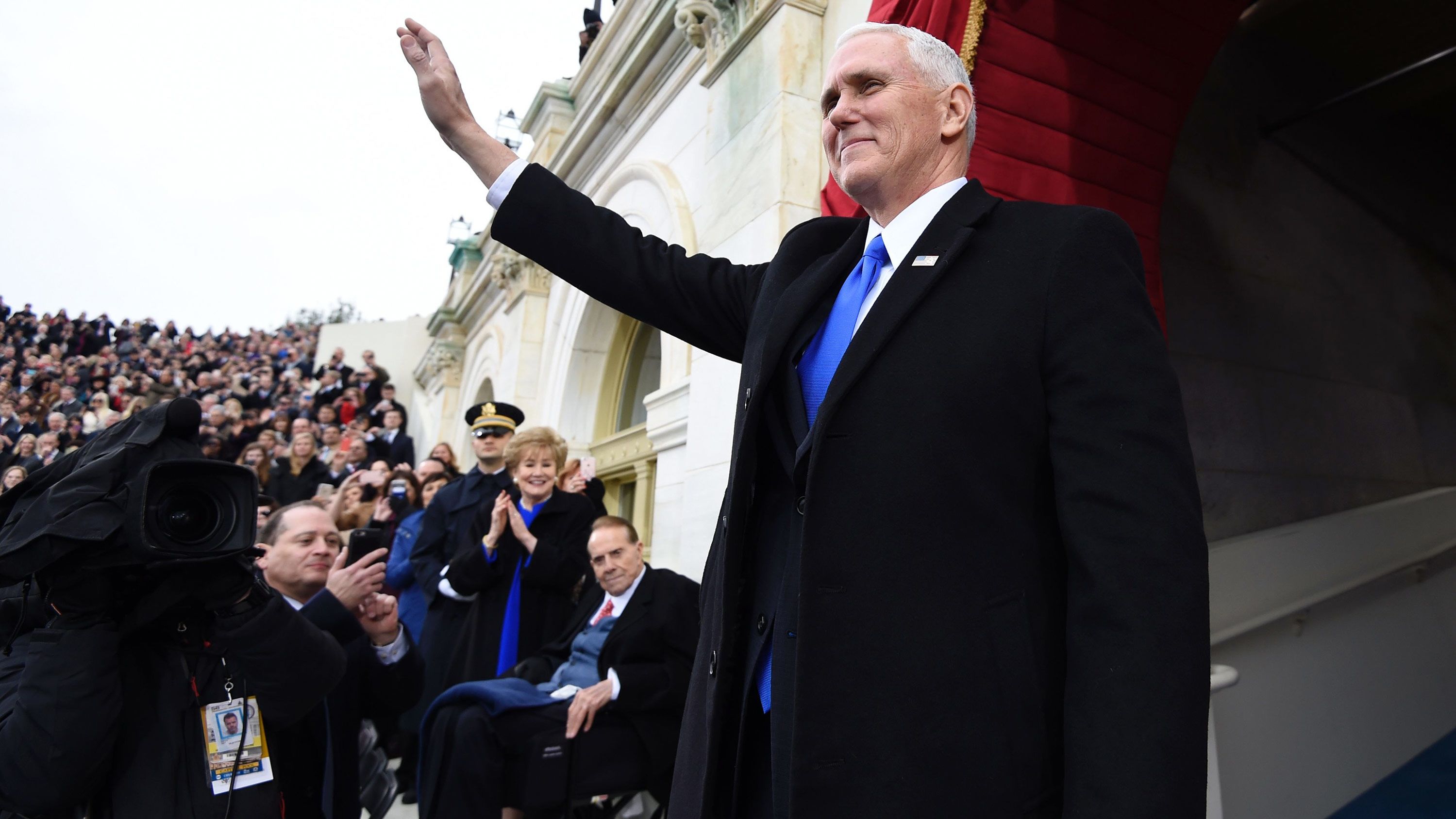 Pence arrives for Trump's inauguration in January 2017.