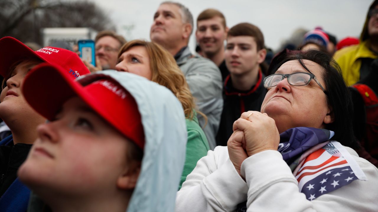 Supporters watch as Trump appears for his inauguration.