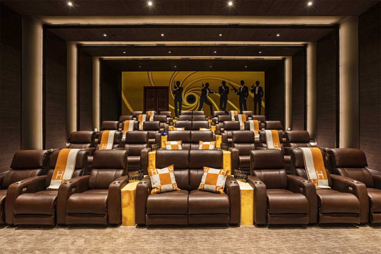 It features a 40-seat, James Bond-themed home cinema.