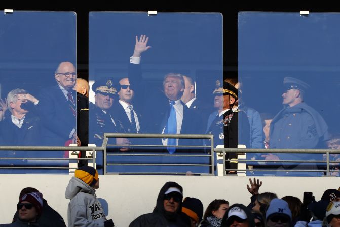 Trump watches the American Football game between the Navy Midshipmen and the Army Black Nights in Baltimore in December 2016. Though he has never owned an NFL team, he did buy the New Jersey Generals in the United States Football League in the early 1980s, but the competition collapsed two seasons later.