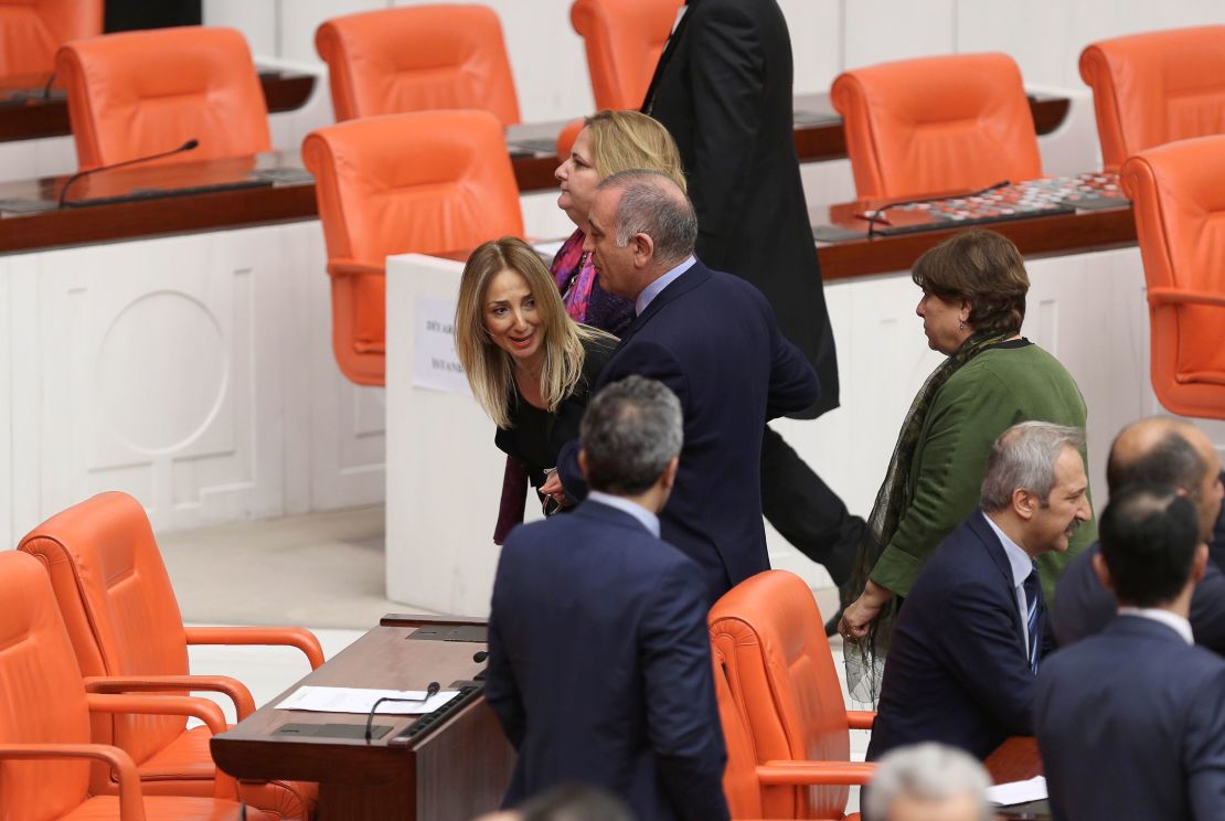 Opposition lawmaker Aylin Nazliaka was escorted out of parliament following the fight.