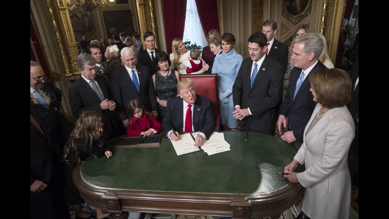 President Trump is joined by the congressional leadership and his family as he formally signs his cabinet nominations into law.