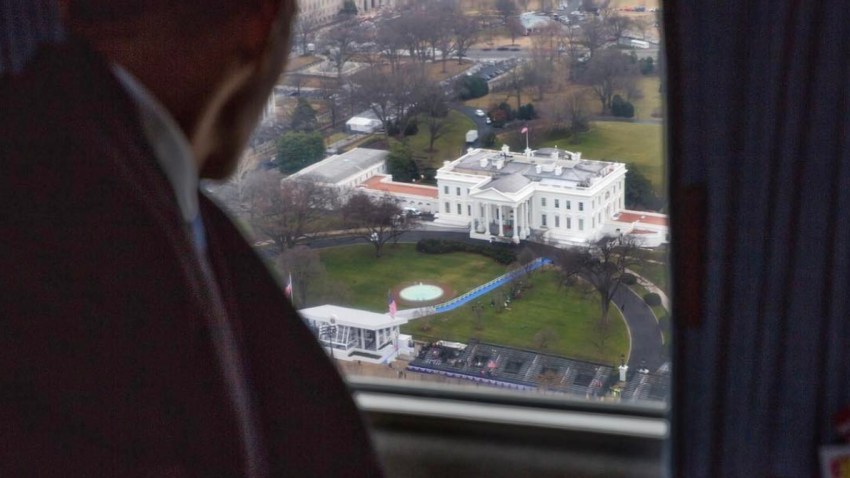 Former President Obama watches President Trump's Inauguration parade from Executive One helicopter