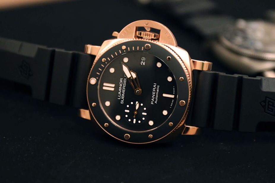 "On paper, offering a dive watch in solid 18k rose gold does not make much sense. Yet, with the new Panerai PAM 684, the contrast between the warm tone of the gold and the utilitarian black dial works extremely well, and the more modest 42mm case size cuts down on all that excessive weight." -- Louis Westphalen