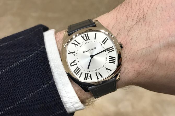 "Everything good about the <a target="_blank" target="_blank">Drive</a>, Cartier made even better this year. By eliminating the date, trimming the case profile, and presenting it in a gold case (white or rose), the brand has turned this into the ultimate dress watch. Young guys now have a modern Cartier dress watch to which they can truly aspire." -- Arthur Touchot