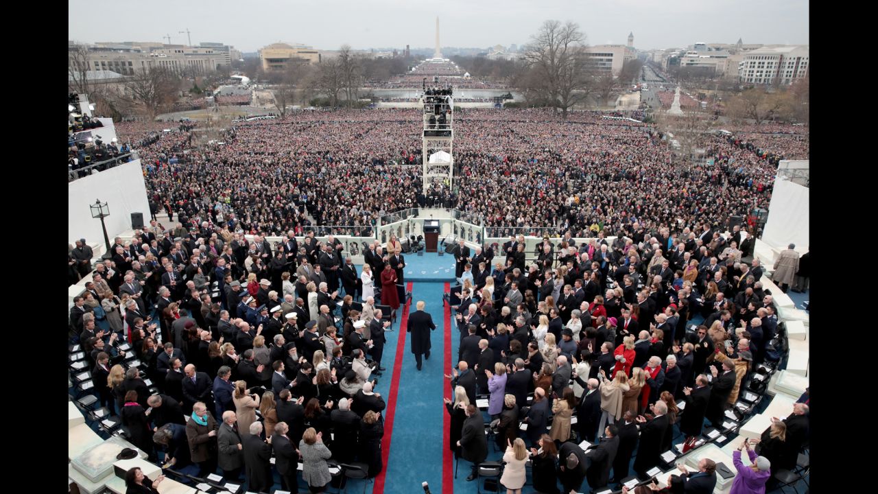 Donald Trump arrives on the West Front of the Capitol prior to being sworn-in as president on Friday, January 20.