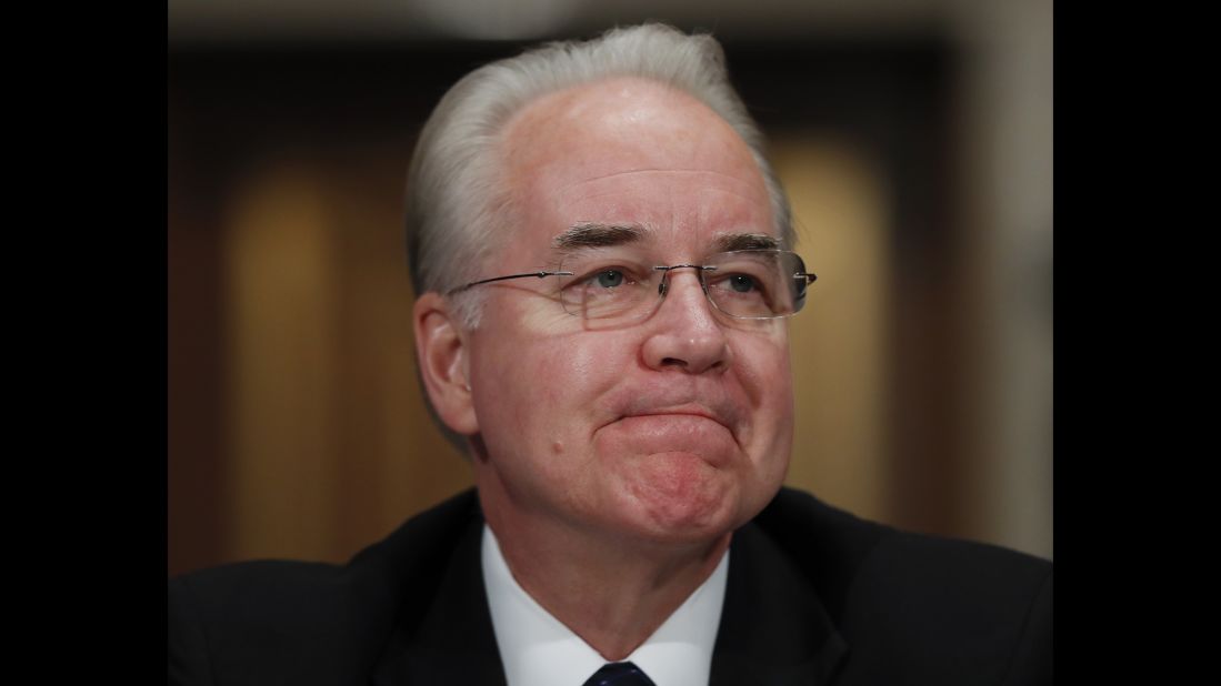 Tom Price, President Donald Trump's nominee to lead the Department of Health and Human Services, pauses during <a href="http://www.cnn.com/2017/01/18/politics/tom-price-hhs-hearing/index.html" target="_blank">his confirmation hearing</a> on Wednesday, January 18. During his four-hour hearing, Price defended himself from accusations of inappropriate financial investments and fielded plenty of questions regarding his views on the health-care system.
