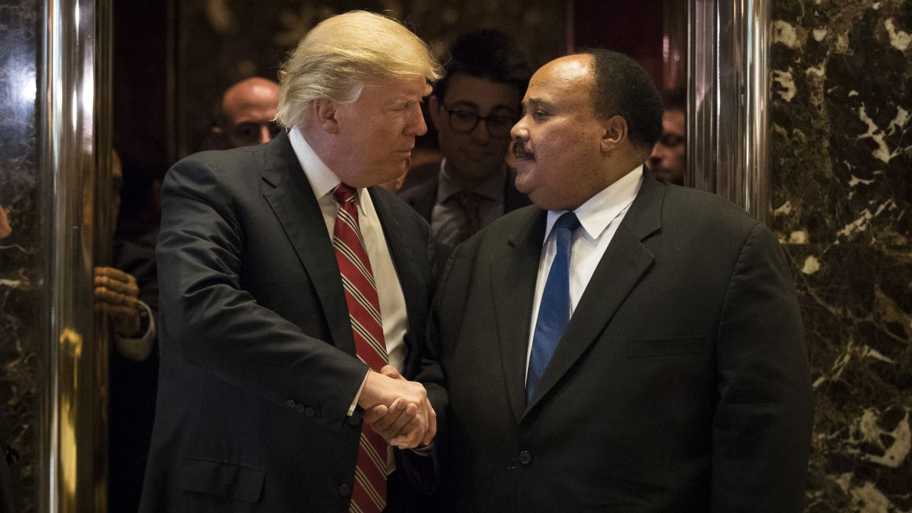 Donald Trump shakes hands with Martin Luther King III after their meeting at Trump Tower in New York on Monday, January 16. <a href="http://www.cnn.com/2017/01/16/politics/donald-trump-martin-luther-king-day/" target="_blank">Trump called on Americans</a> to observe Martin Luther King Jr. Day and "celebrate all of the many wonderful things that he stood for."