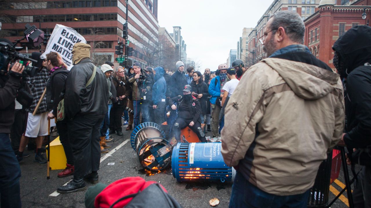 WASHINGTON, DC - JANUARY 20: Demonstrators protest following the inauguration of Donald Trump on January 20, 2017 in Washington, DC. Today Trump became the 45th president of the United States. (Photo by Jessica Kourkounis/Getty Images)