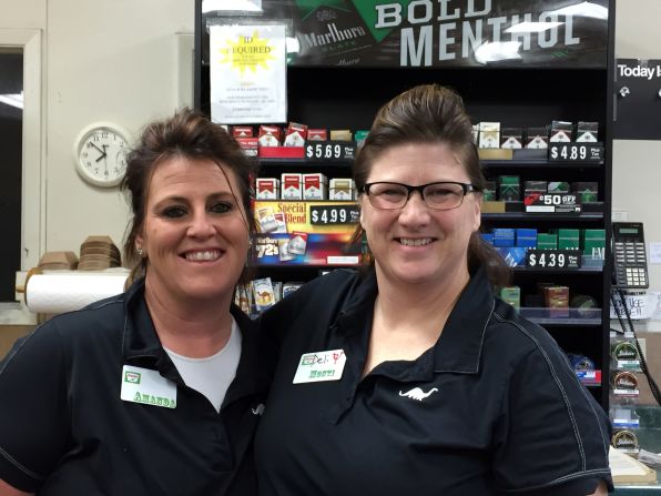 Amanda White, 42, left, and Montica Haney, 44, work at the deli counter in the gas station. Haney's husband is employed by the railroad, so their family insurance is covered, a rarity in Grant County. White says she's on Obamacare only to avoid paying penalties. The government, she says, "feared us into it." 