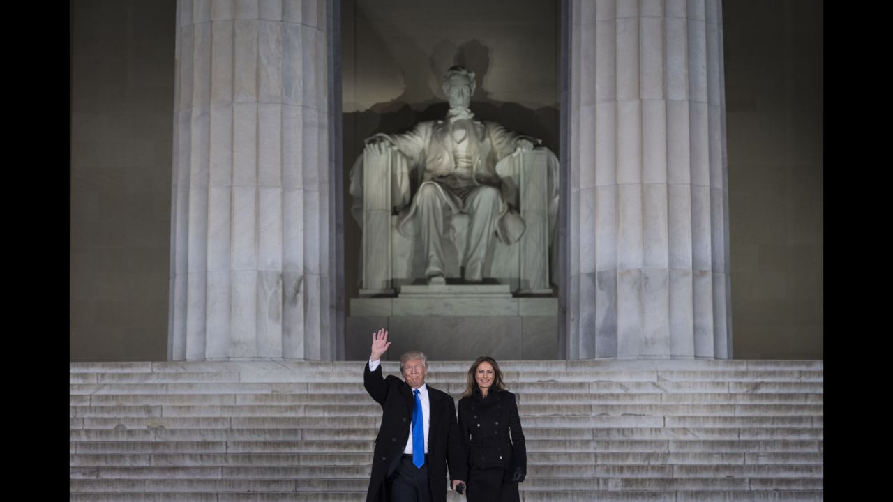 Donald Trump and his wife, Melania, visit the Lincoln Memorial on Thursday, January 19.