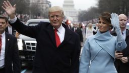 WASHINGTON, DC - JANUARY 20:  U.S. President Donald Trump waves to supporters along the parade route with first lady Melania Trump and son Barron Trump after being sworn in at the 58th Presidential Inauguration January 20, 2017 in Washington, D.C. Donald J. Trump was sworn in today as the 45th president of the United States  (Photo by Evan Vucci - Pool/Getty Images)