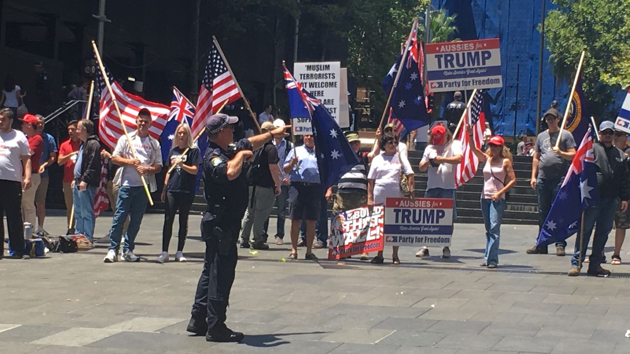 A small group holds a pro-Trump rally Saturday in Australia's largest city.