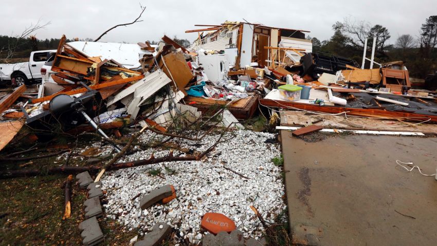 Virtually nothing remains of the home of Jessie and Diana Mills of Magee, Miss., following a direct hit by a possible morning tornado, Thursday, Jan. 19, 2017. Several homes and businesses were affected by the strong winds that affected several central Mississippi counties. (AP Photo/Rogelio V. Solis)