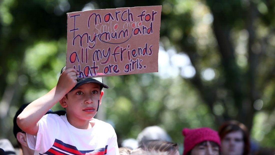 A young supporter participates in the march in Sydney.